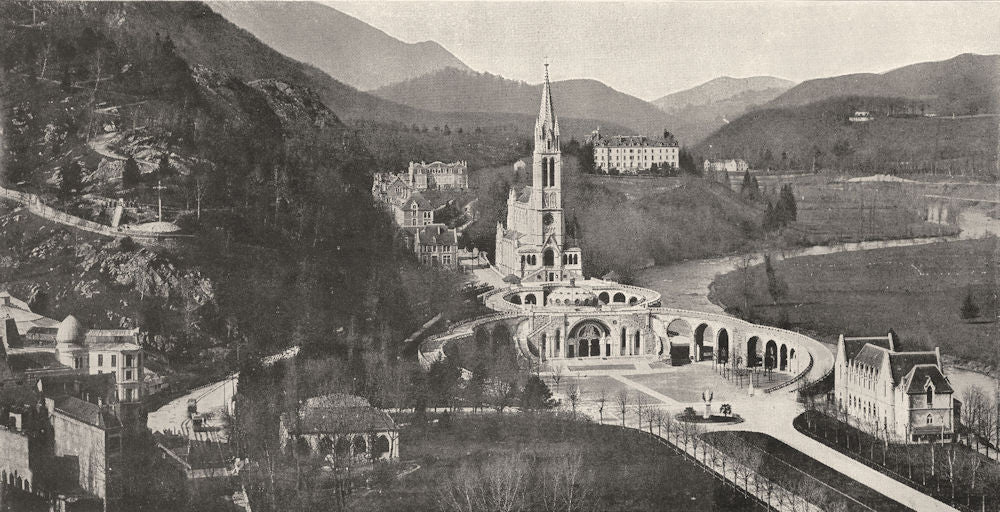 HAUTES- PYRÉNÉES. La Basilique de Lourdes 1900 old antique print picture